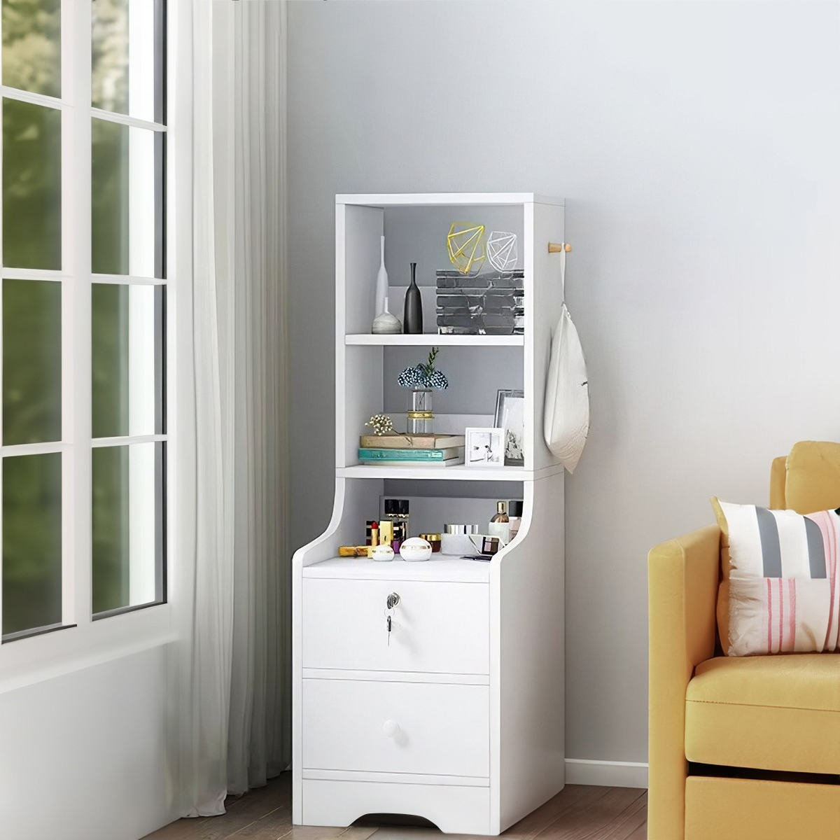 TEMU 3 Tiers Modern Minimalist Ultra-narrow Drawers Storage Cabinet Lockable For The Bedside, A Small Shelf In The Bedroom With An .