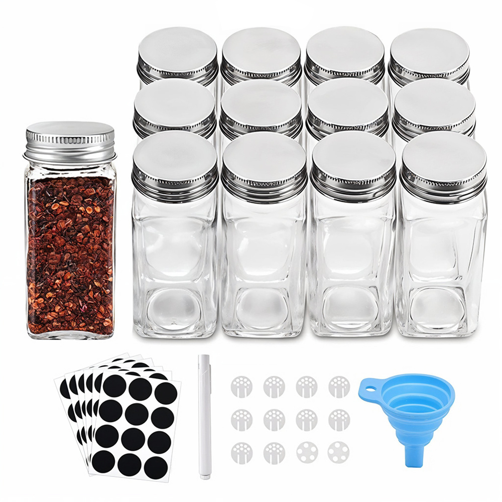 TEMU 12pcs Glass Spice Jars With Shaker Lids, 120ml Square Seasoning Bottles, Empty Spice Containers And Square Spice Bottles For Kitchen