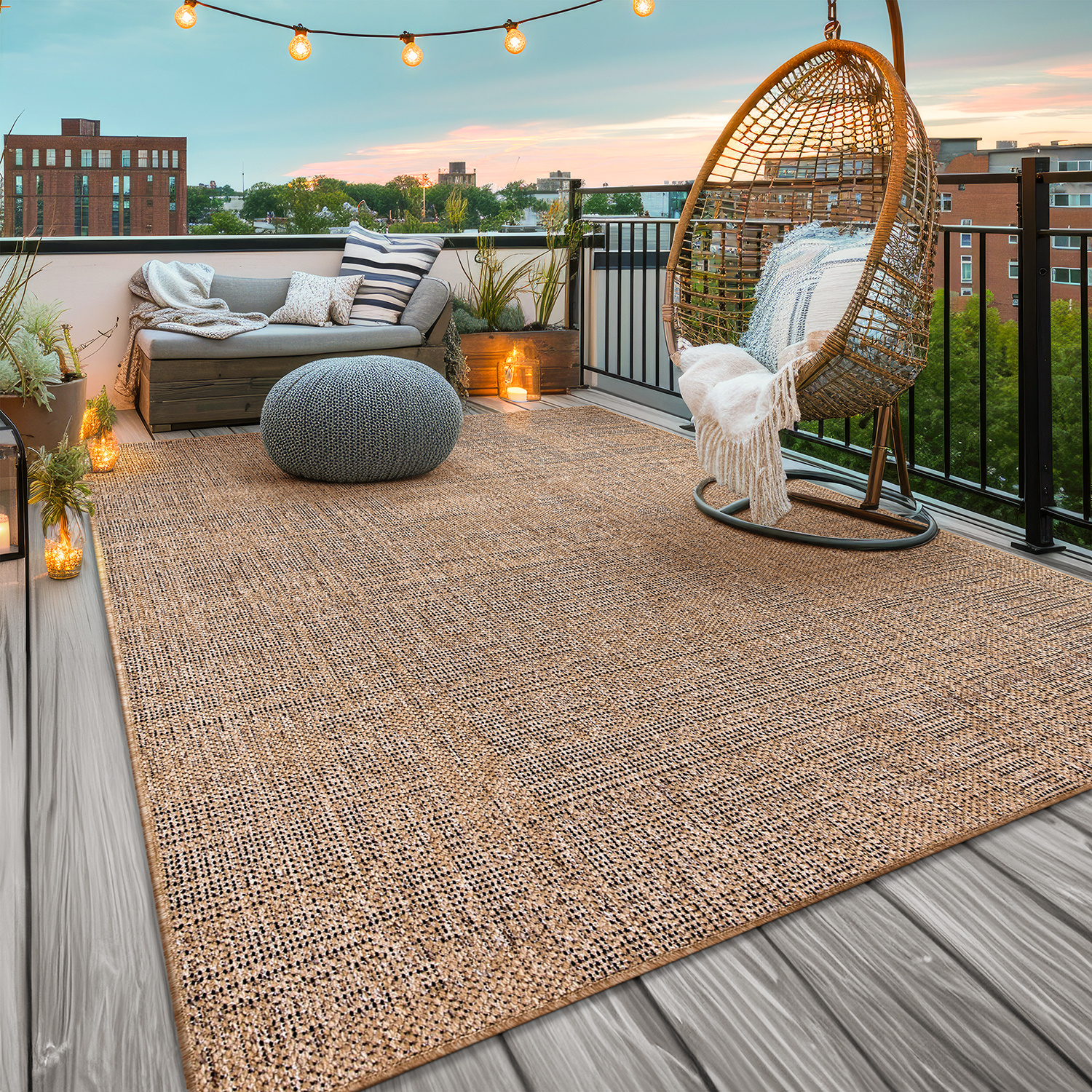E-shop Moderner Outdoor Teppich, Pflegeleicht & Meliert für Balkon, Terrasse & Wohnzimmer, In- & Outdoor Läufer