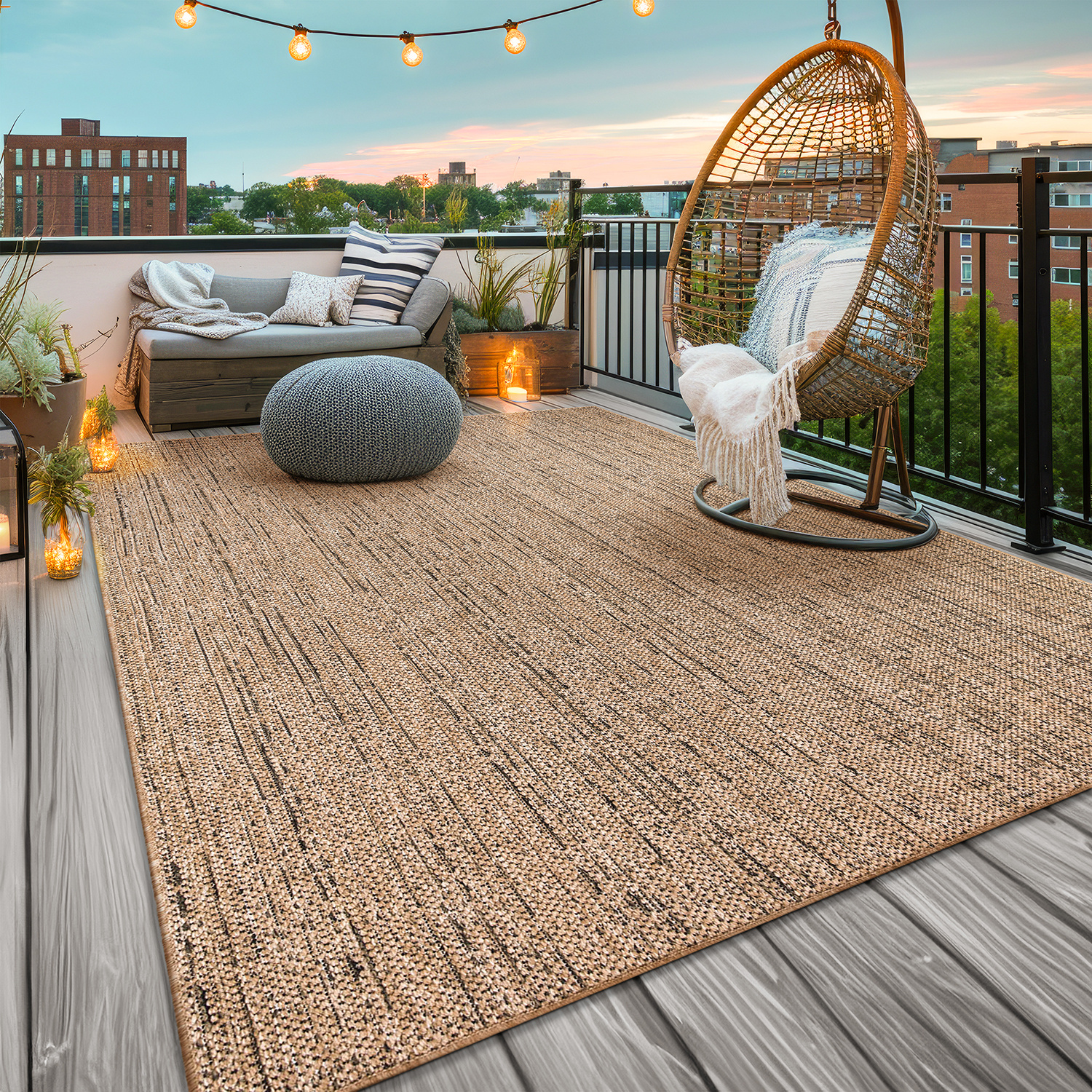Modern Outdoor Rug, Easy To Care For & Melered (variegated) Pattern, Suitable For Balcony, Terrace & Living Room, Indoor & Outdoor Runner