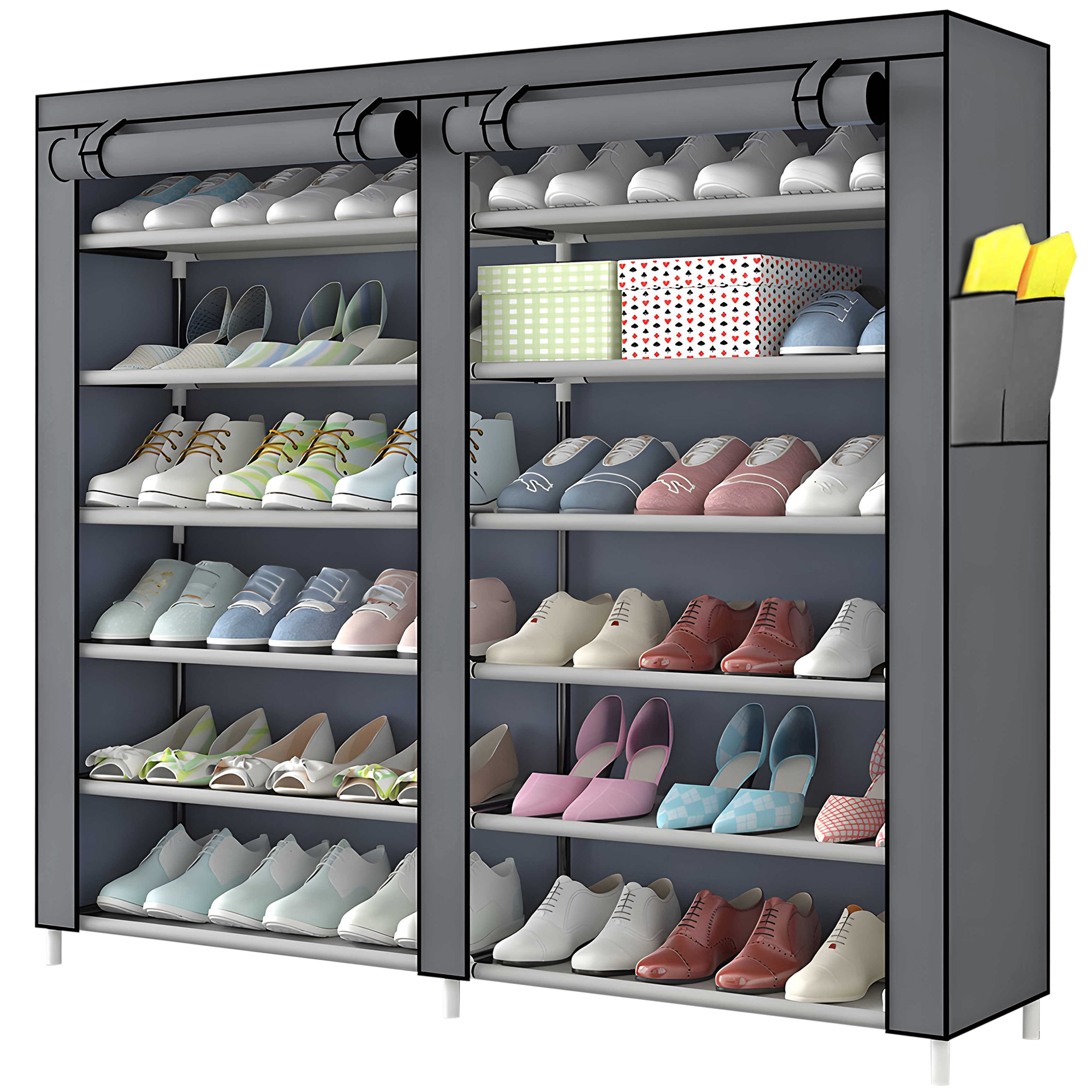 TEMU Retoo Multi-functional Shoe Organizer, Foldable 6-tier Shoe Cabinet, Large Capacity, 12 Shelves, Waterproof Fabric, Metal Frame, Plastic Covers,