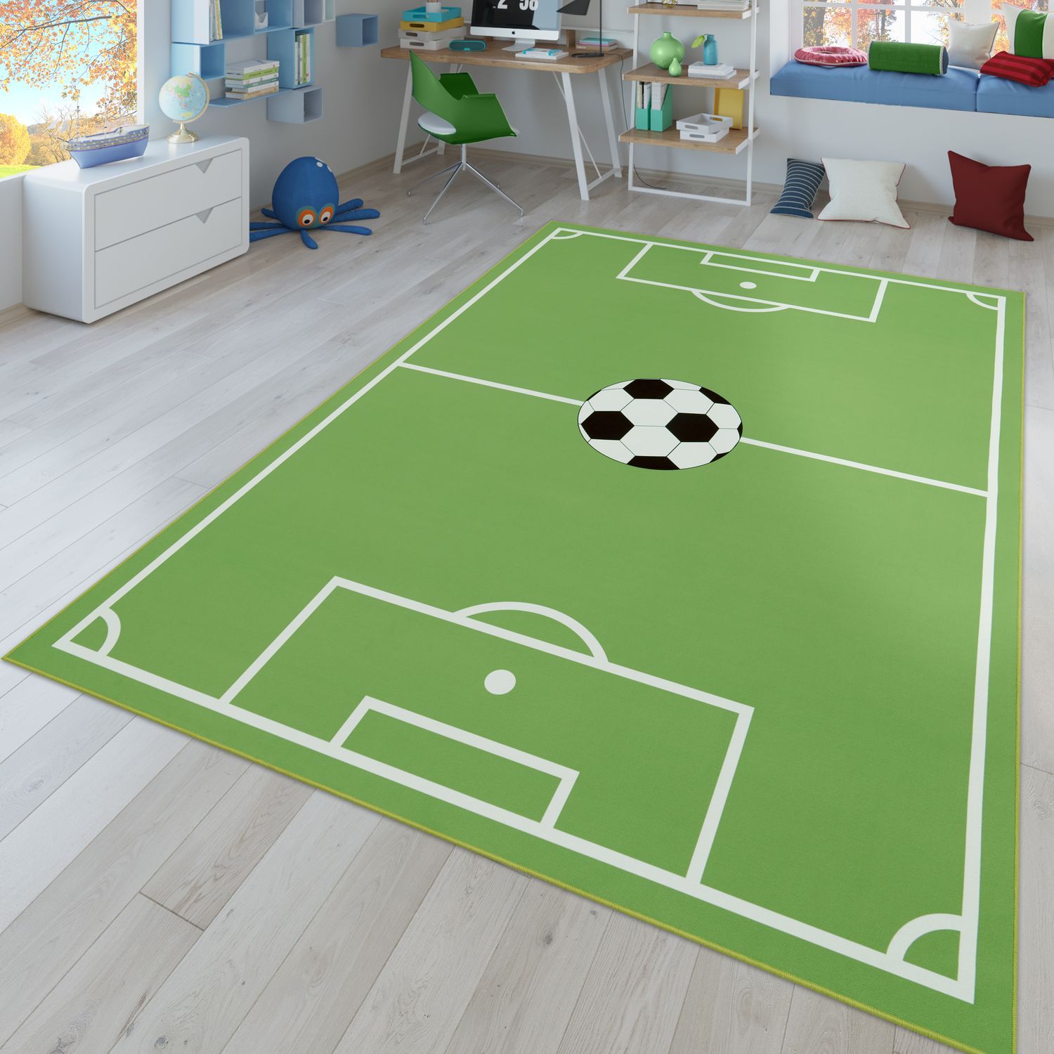 Image of Children's Carpet Play Carpet For Children's Room With Football Design Green