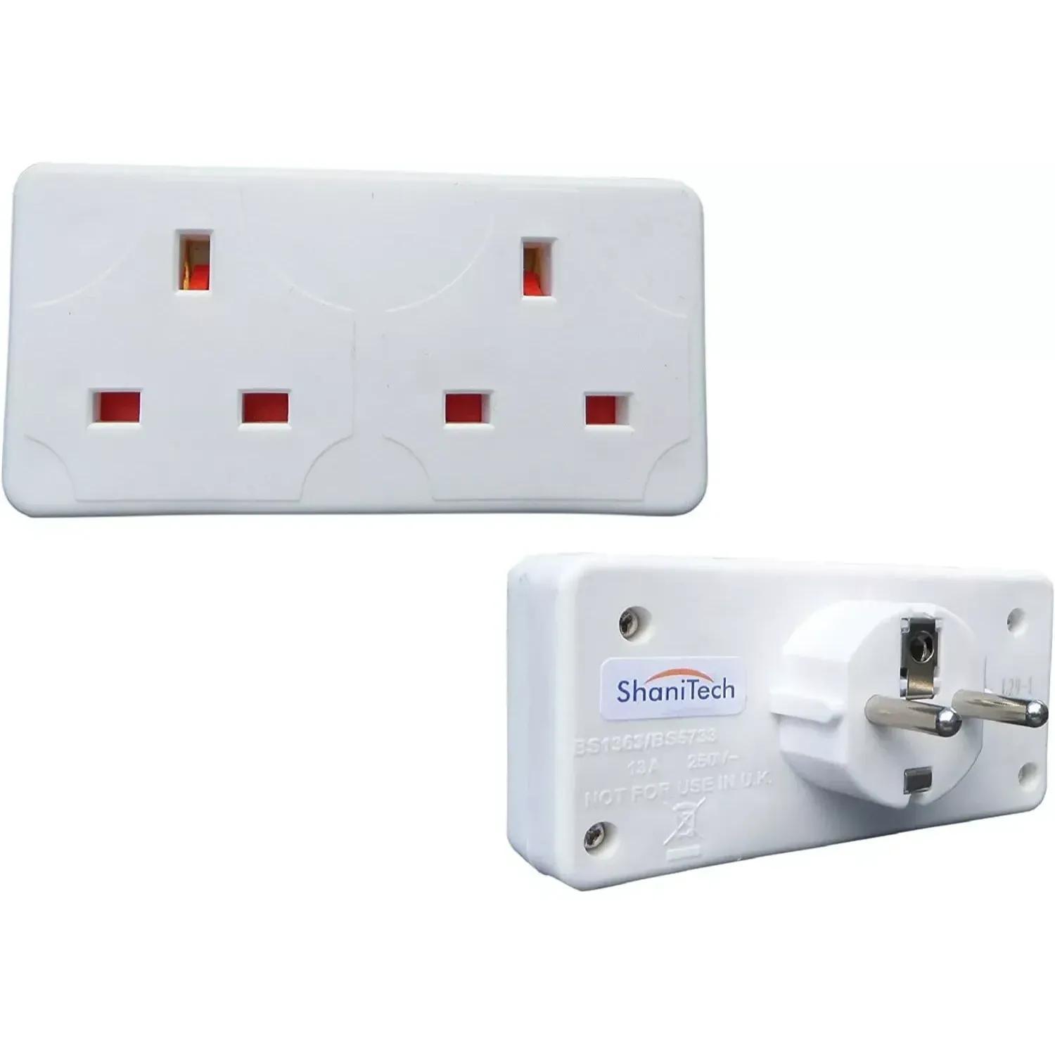 TEMU 2 Gang To Europe Travel Adaptor Wall Plug For France, Germany, Italy, Poland, Spain And All Over Eu - Dual Socket For Uk Devices - Safe &