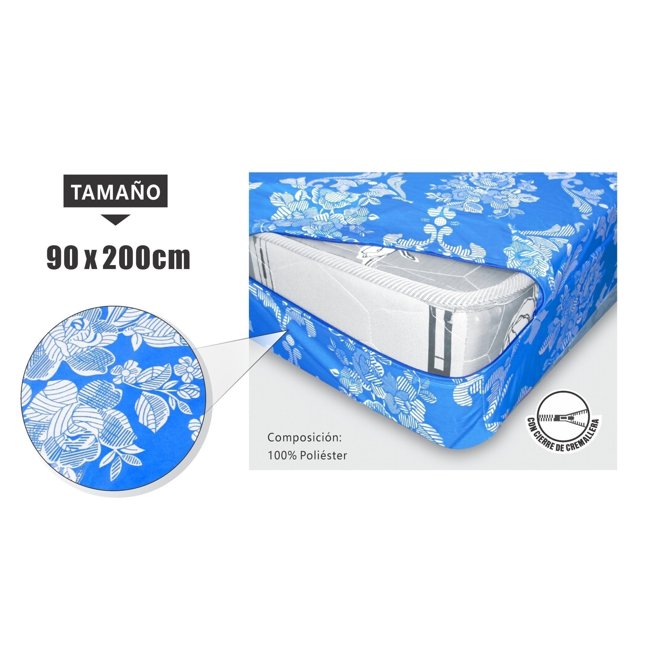 TEMU Protector Colchon Estampado KD, Fundas de colchón totalmente cubiertas con cierre de cremallera. Fácil de poner, duradero, y 100% poliéster.