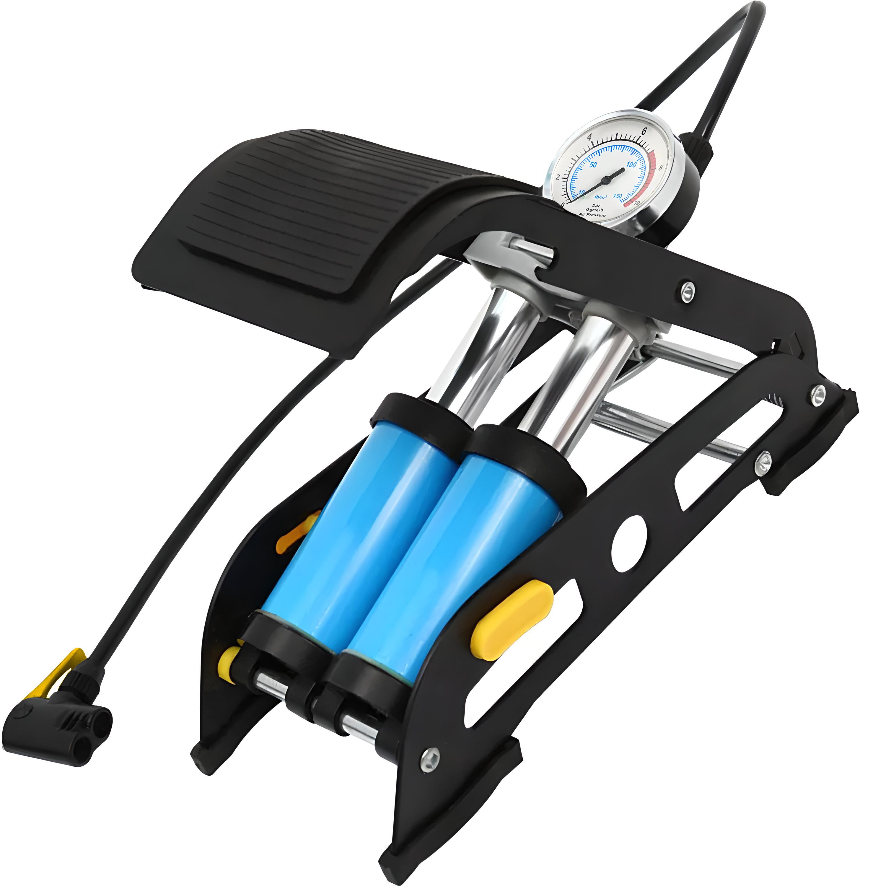 TEMU Pompe à Pied Retoo DriveTech à Double Chambre, Pompe pour Voiture et Vélo, Pompe pour Vélo et Voiture, Manomètre Intégré jusqu'à 10 Bar, Valves