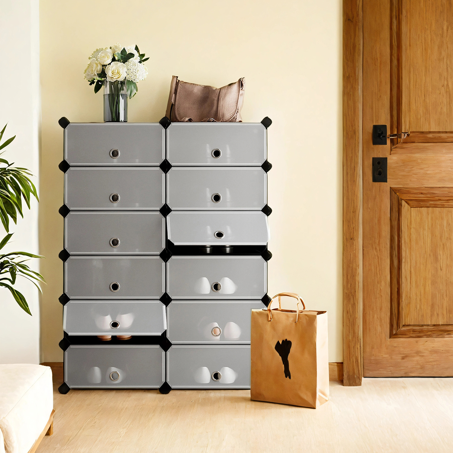Plastic Shoe Rack, Shelving System, Plug-in Shelf, Freestanding Shelf, Shoe Storage, Metal Wire