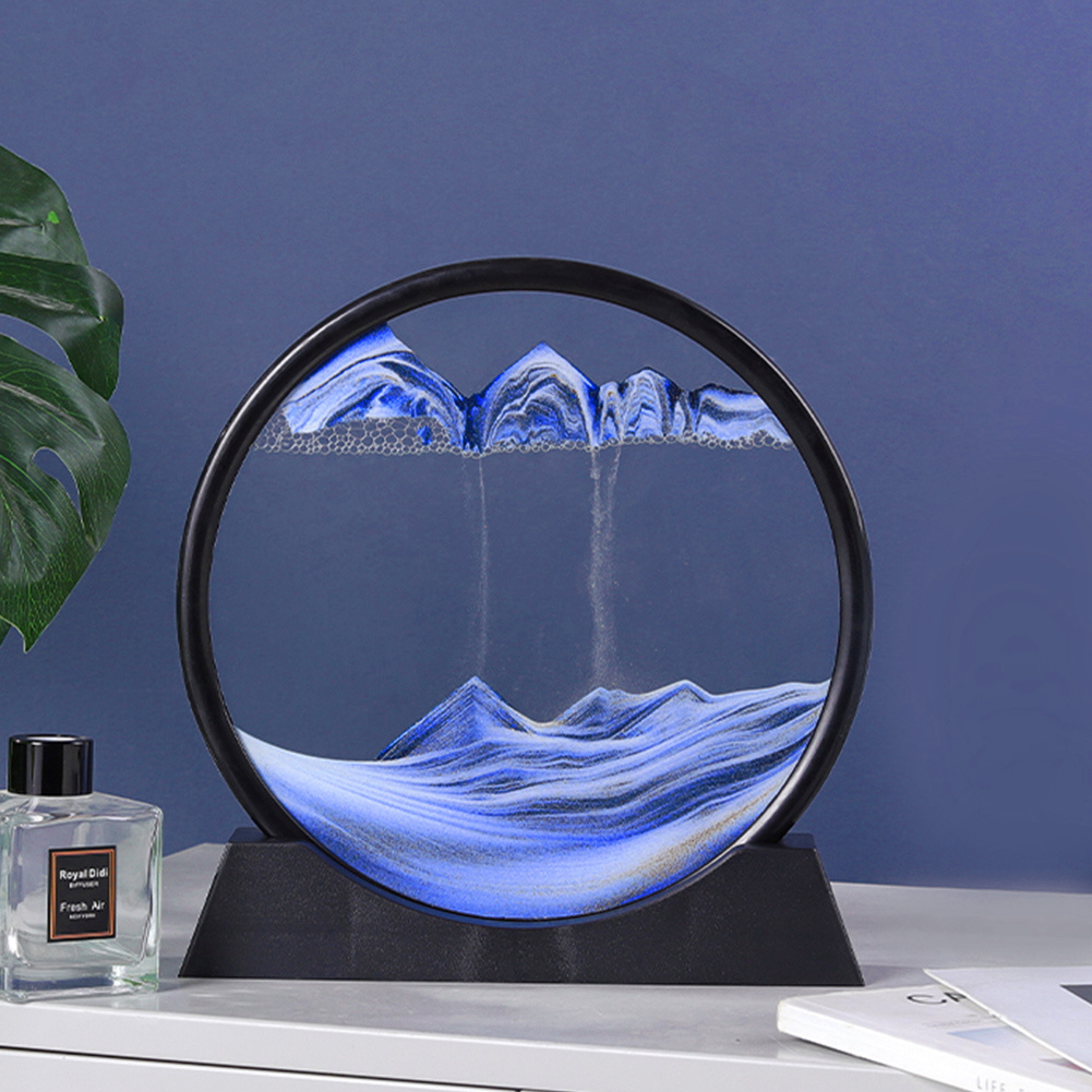 TEMU 1pc 3d Moving Sand Art Picture, Art , Round 3d Hourglass Deep Sea Sandscape In Display Glass Flowing Sand Frame Relaxing Decor For Home Office