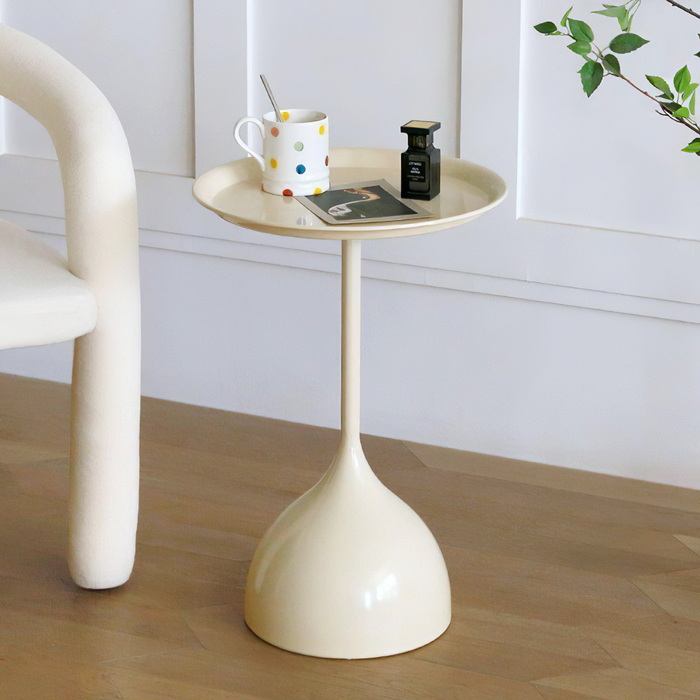 TEMU Metal Small Round Side End Table Vintage Matte Cocktail Table Accent Pedestal Table For Living Room Corners And Small Spaces Cream White