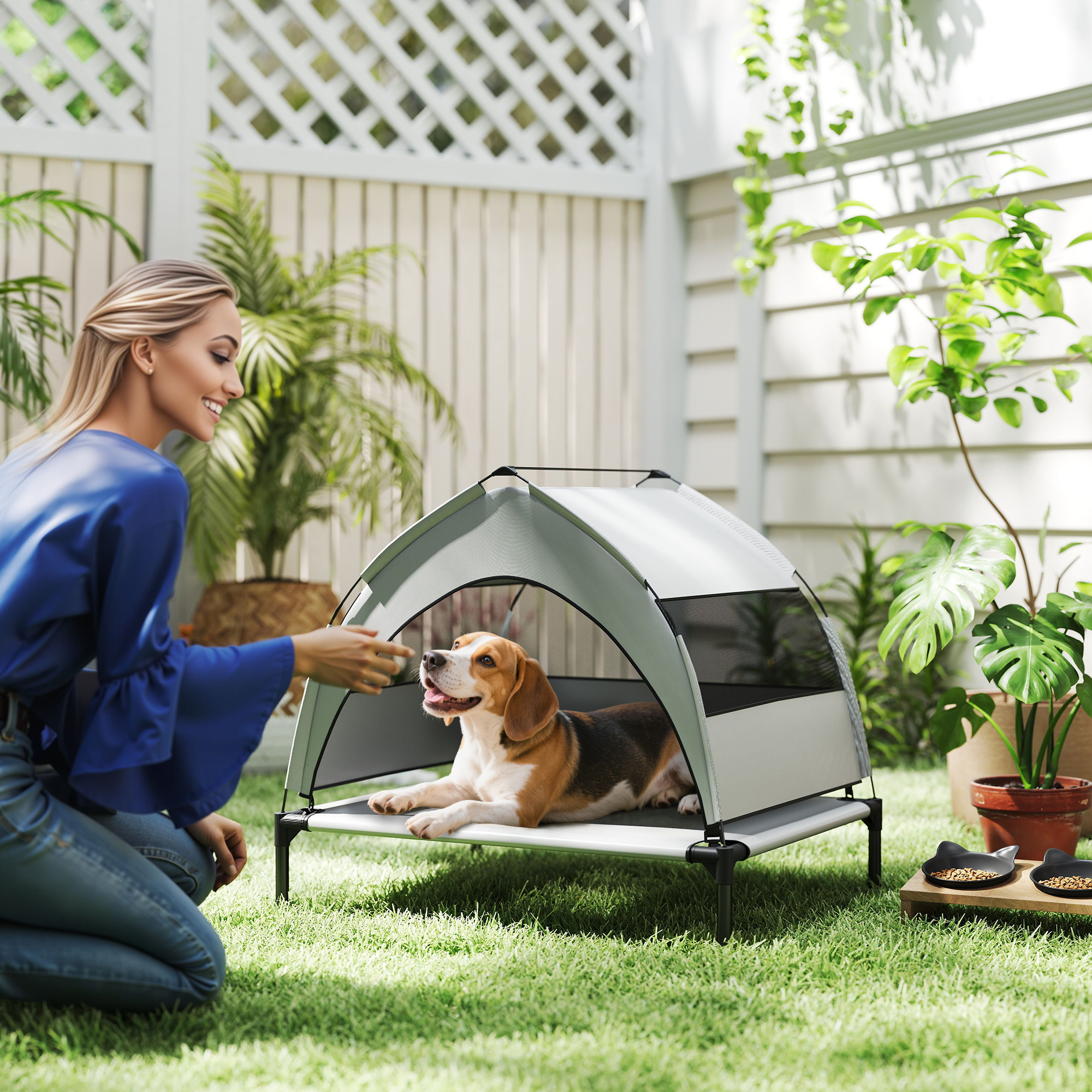 TEMU Elevated Dog Bed With Removable Canopy, Portable Cooling Raised Pet Cot With Breathable Mesh, Storage Bag, For Indoor Outdoor Use, For Small