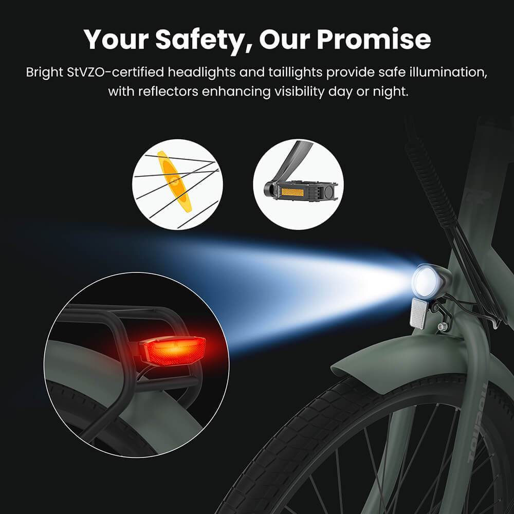 Toeroll Elektrische Fiets, 250W Motor, 15.6Ah Accu, 25 km/u, 100 km Max. Bereik, 7 Versnellingen, Mechanische Schijfrem & E-Rem, 26 inch Pneumatische Banden