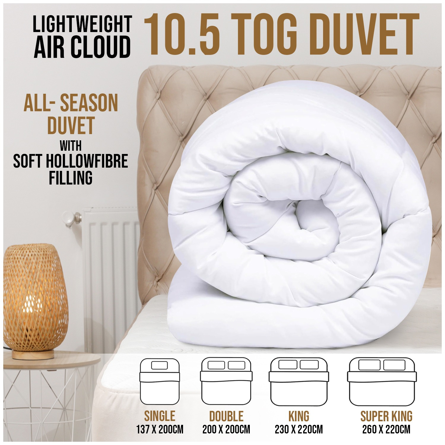All-Season 10.5 Tog Duvet | Hollowfibre Quilt | Rugstars UK