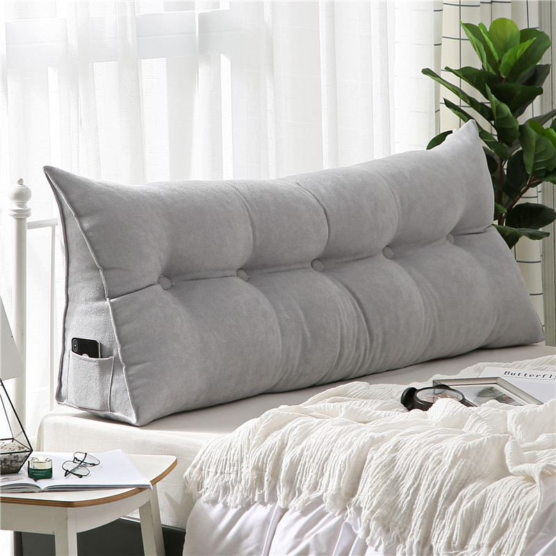 TEMU 1pc Triangular Headboard Pillow With Removable Cover, Luxury Korean Velvet Lumber Back Cuhsion Pad For Reading Solid Color Wedge Headboard