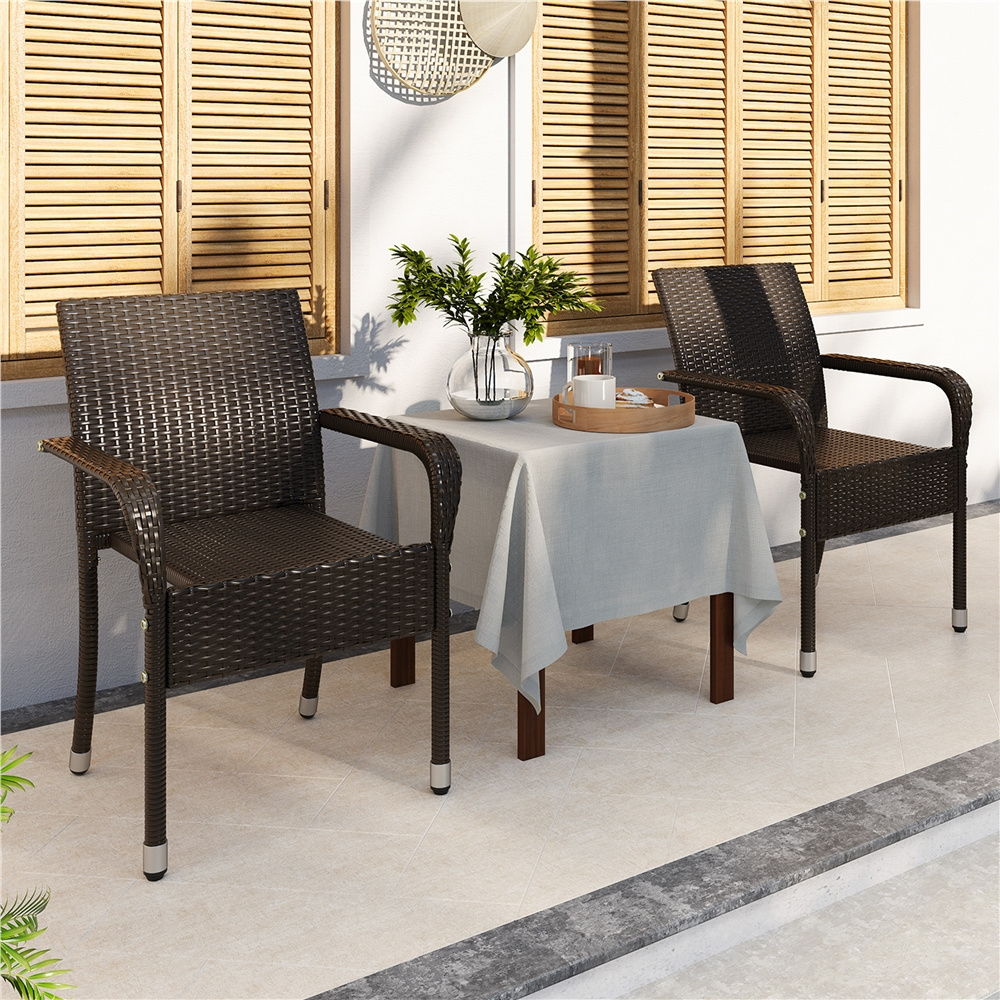 Image of Costoffs 2pcs Set Dining Chair Stackable Garden Chairs With Backrest Armrests And Adjustable Feet For Balcony