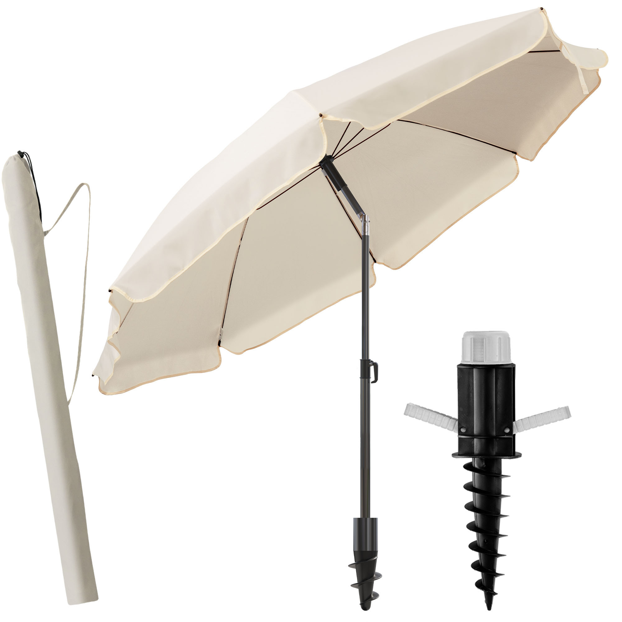 TEMU Menz Beach Umbrella Ø 180 Cm, Set Of 3 - Wind-resistant And Stable Beach Umbrellas In Beige, Offering Ideal Sun Protection; Each Umbrella