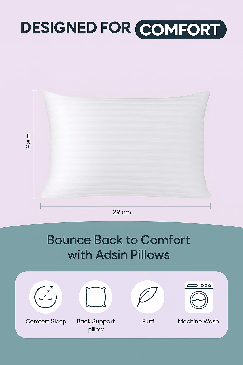 Hotel Quality Stripe Pillows Soft Support Bounce Hollowfibre Pillow Pack of 2 &4