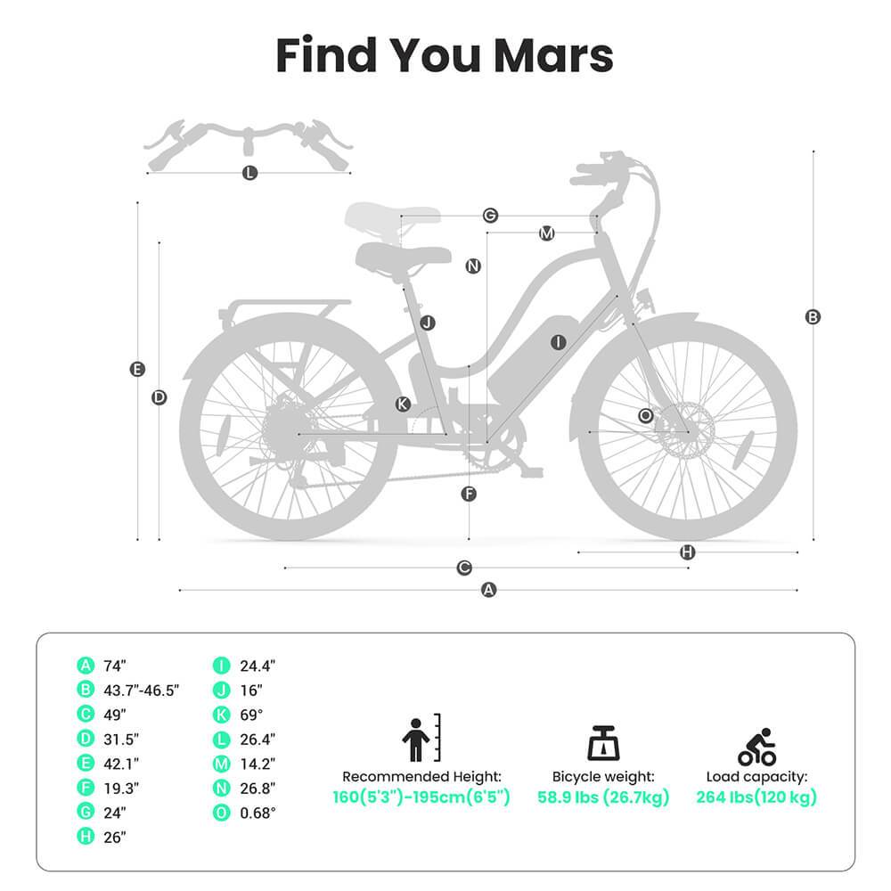 Toeroll Elektrische Fiets, 250W Motor, 15.6Ah Accu, 25 km/u, 100 km Max. Bereik, 7 Versnellingen, Mechanische Schijfrem & E-Rem, 26 inch Pneumatische Banden