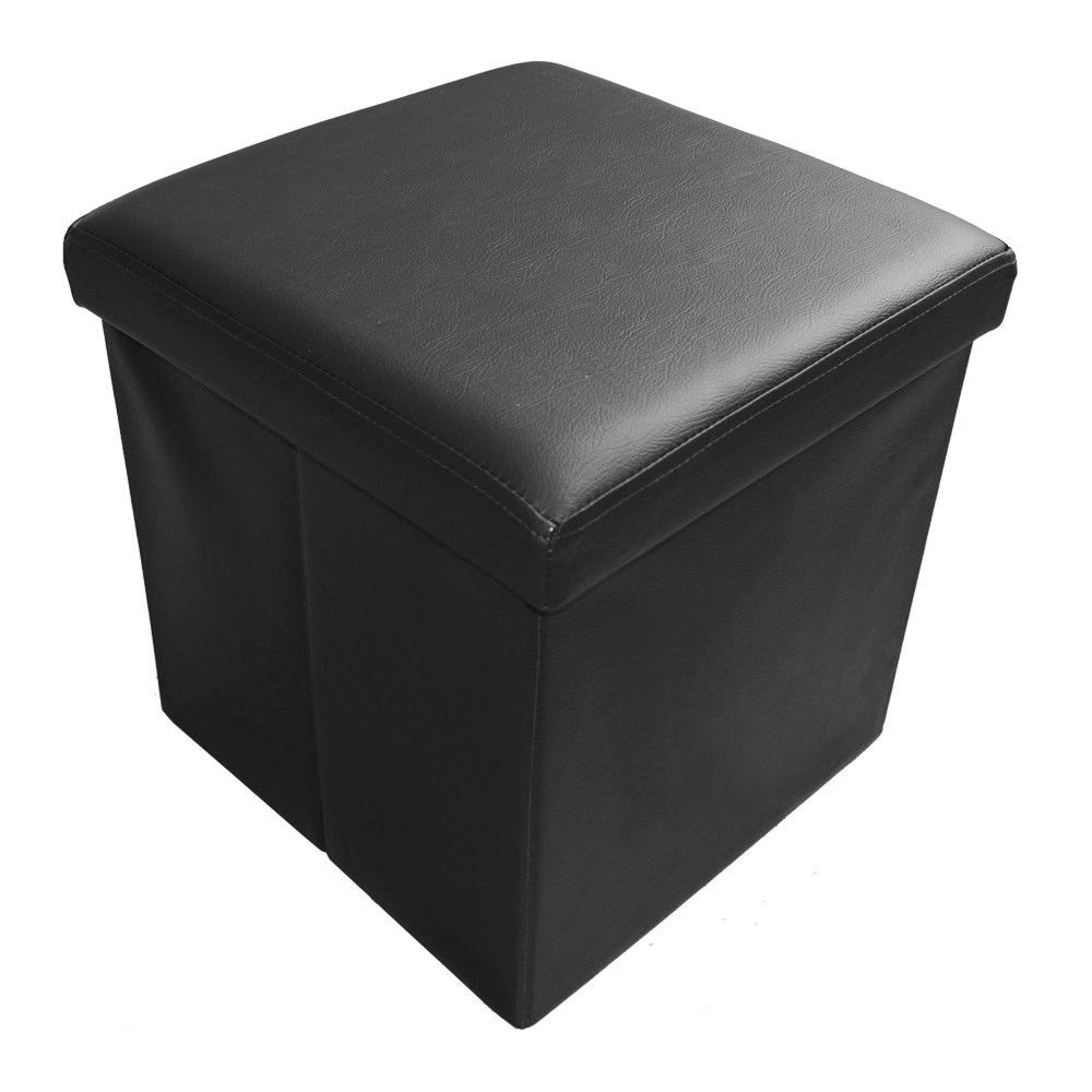 Image of Folding Storage Ottoman With Lid, Faux Leather Cube Footstool With Seat, Storage Bench Footrest For Living Room Bedroom, 38*38*38 Cm