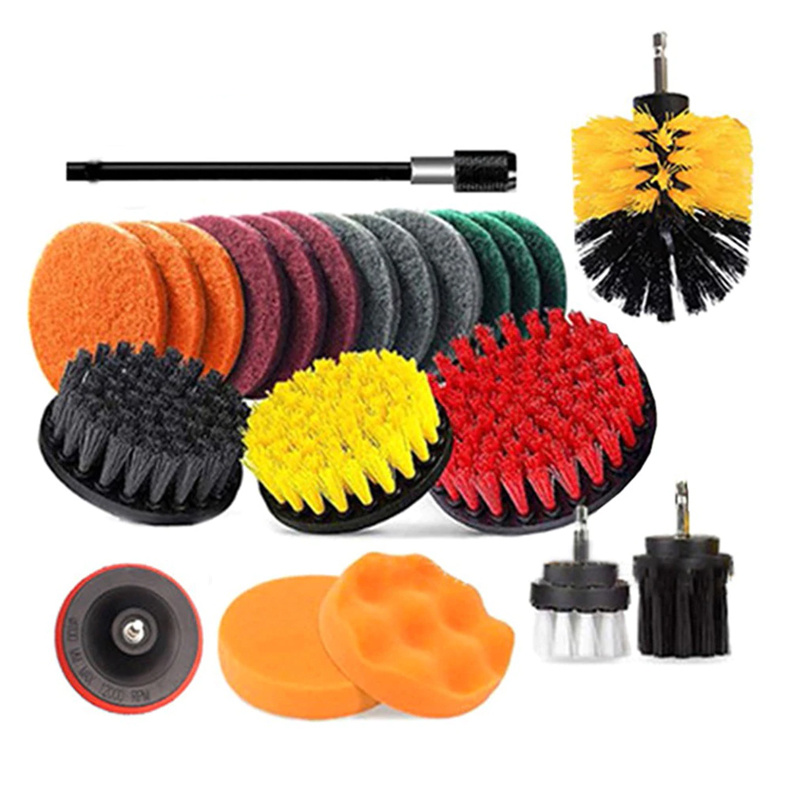 E-shop Bürsten-Set für Retoo Handytools Bohrer, 22 Stk., Universelle Reinigungsbürsten, Scheibenkopf mit Mutter, Polierpads, Reinigungsschwämme,