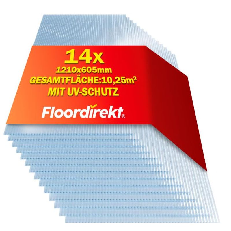 Image of Hollow Chamber Panels 10.25 M² – 14x Panels 60.5 X 121 Cm – Polycarbonate Panels For Greenhouse Roofing & Model Building – Transparent & Weather-resistant