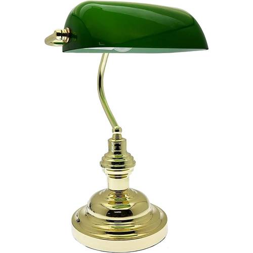 15" Retro Classic Bankers LAMP Table Desk Light Antique Brass TILT Green Shade