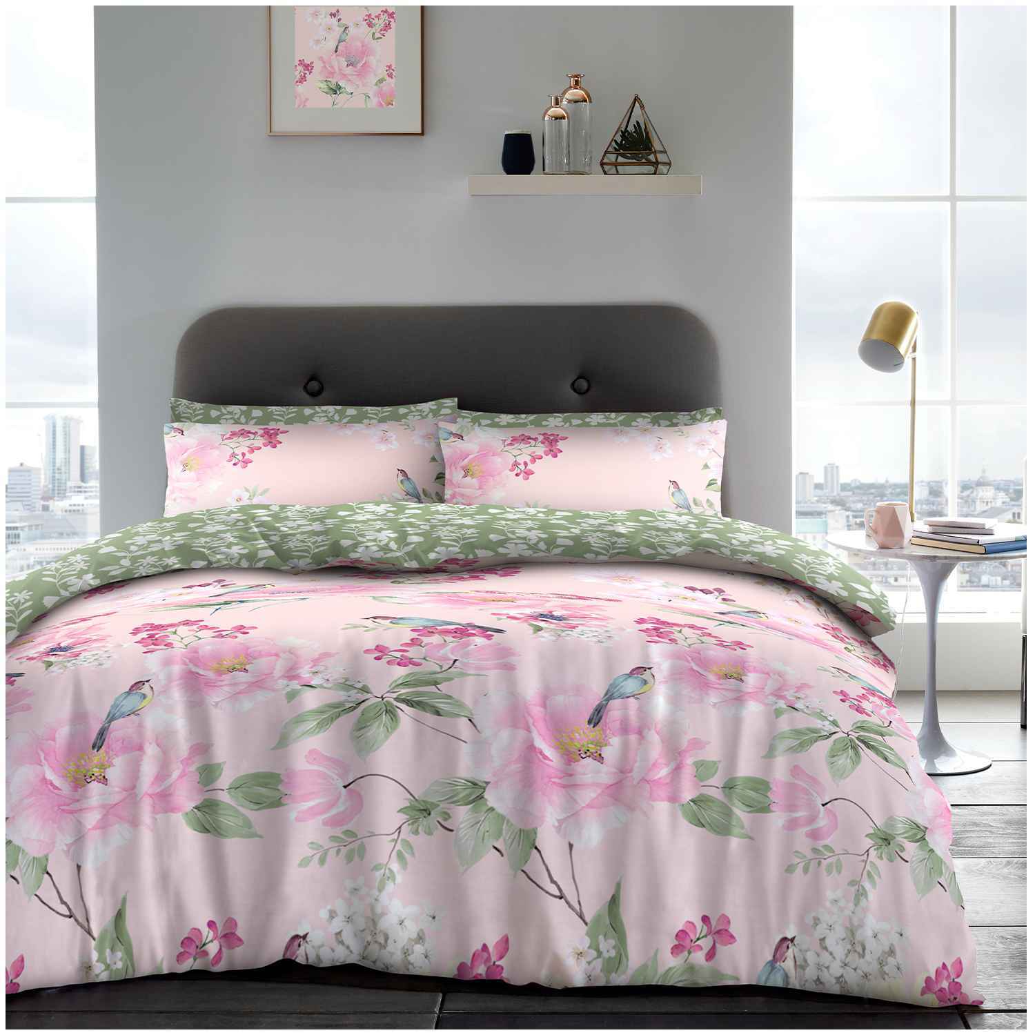 TEMU Super Botanical King Bedding Set | 4pcs Duvet Cover, Fitted Sheet & Matching Pillow Cases | Reversible Floral & , Soft Cotton-polyester Blend,