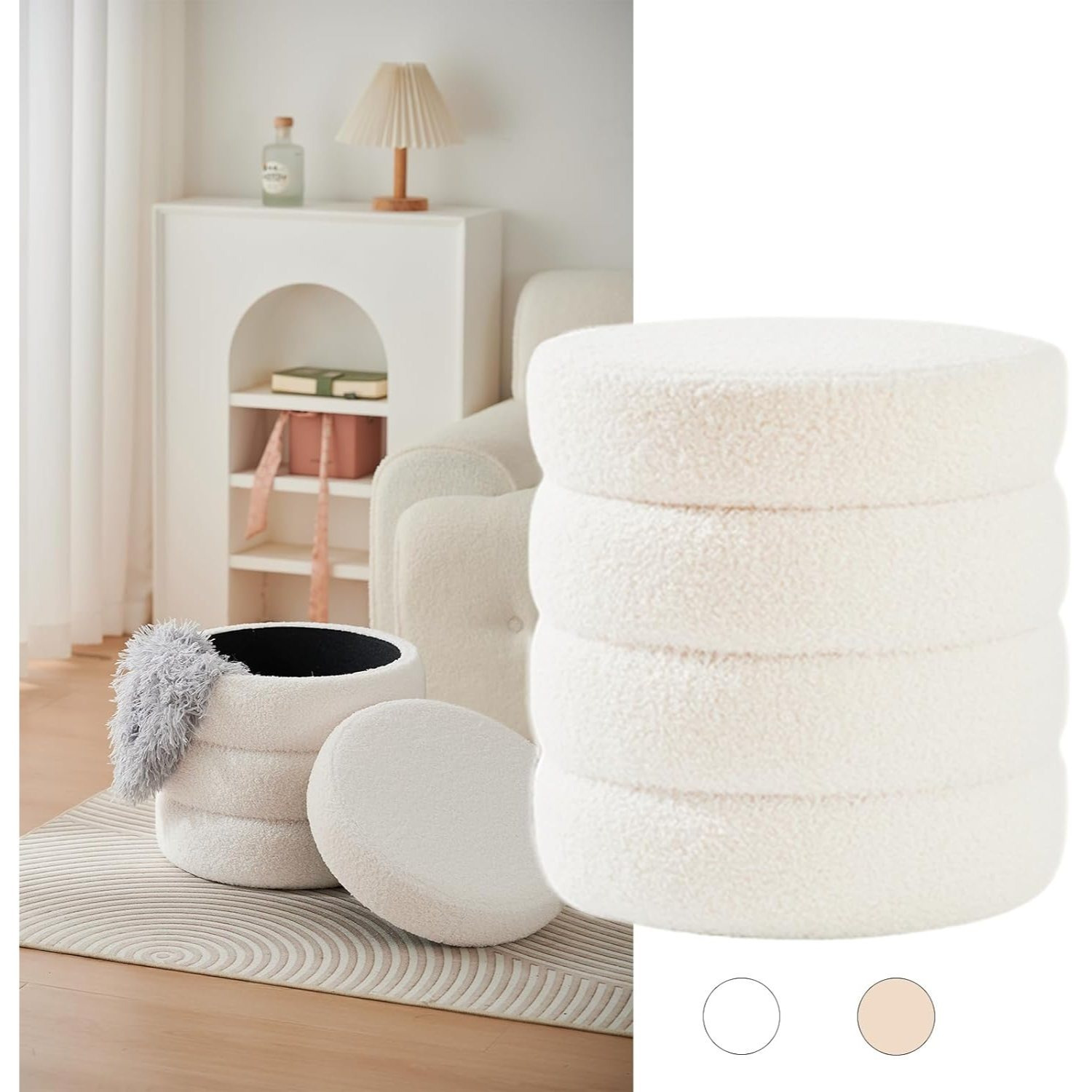 Round Teddy Stool With Storage - Seat Stool & Storage Stool For Living Room, Bedroom