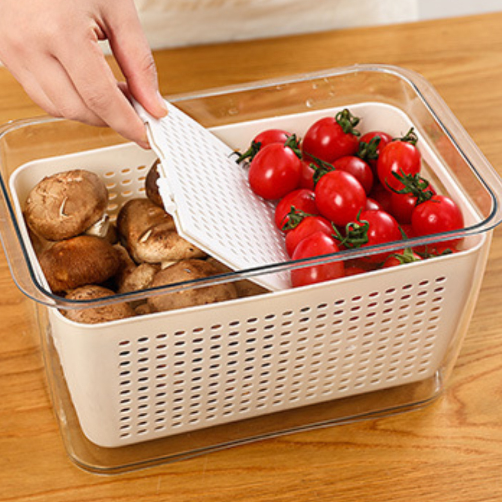 TEMU 1.7l Fresh Food Storage Containers Crisper Boxes 3-in- Fridge Drainage Basket With Lid, White/ Grey