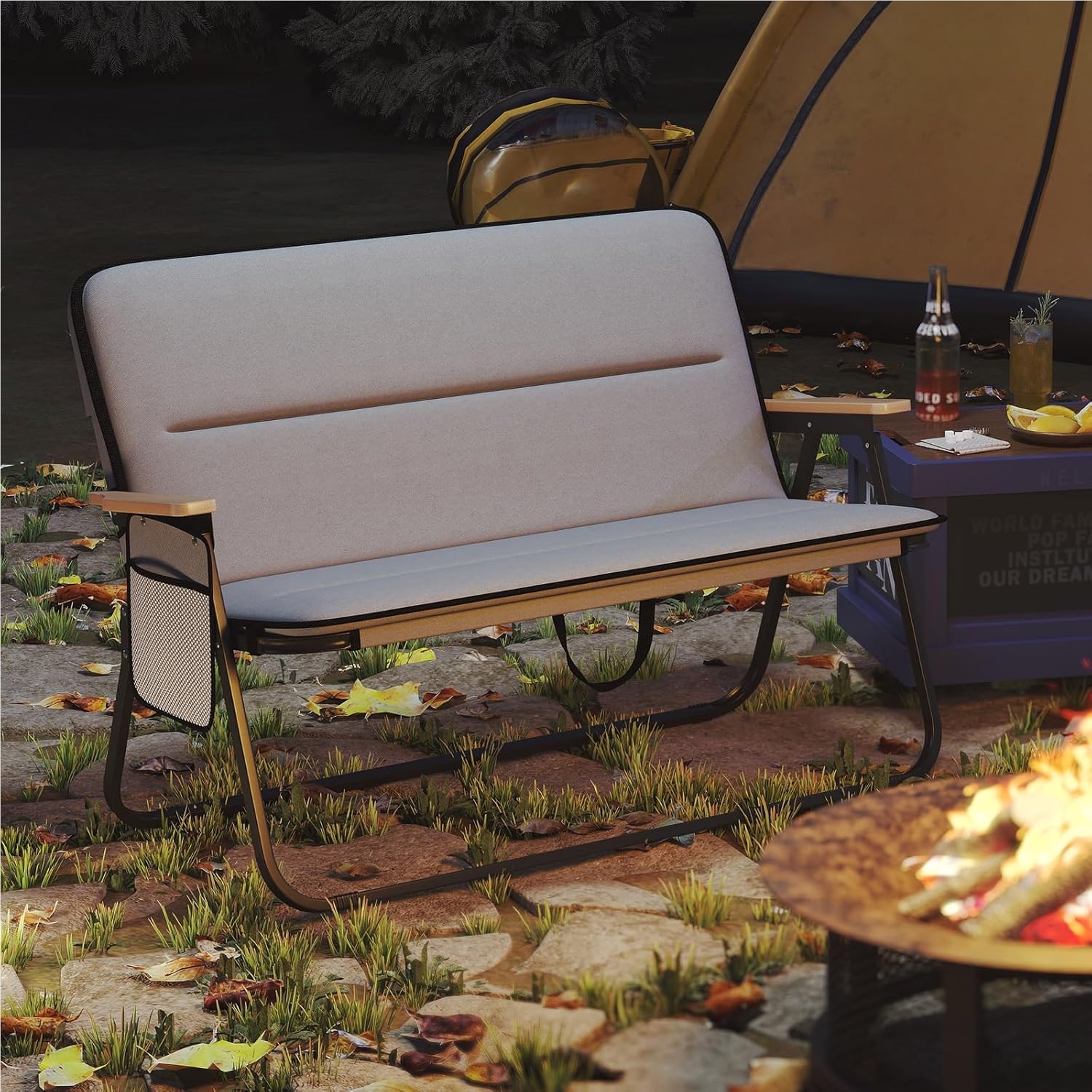 Image of 2-person Camping Chair, Folding Chair With Removable Cushion, Side Pocket, And Armrests, 300 Kg Load Capacity, Foldable Camping Sofa, Folding Sofa For Outdoor, Garden, Camping, Grey