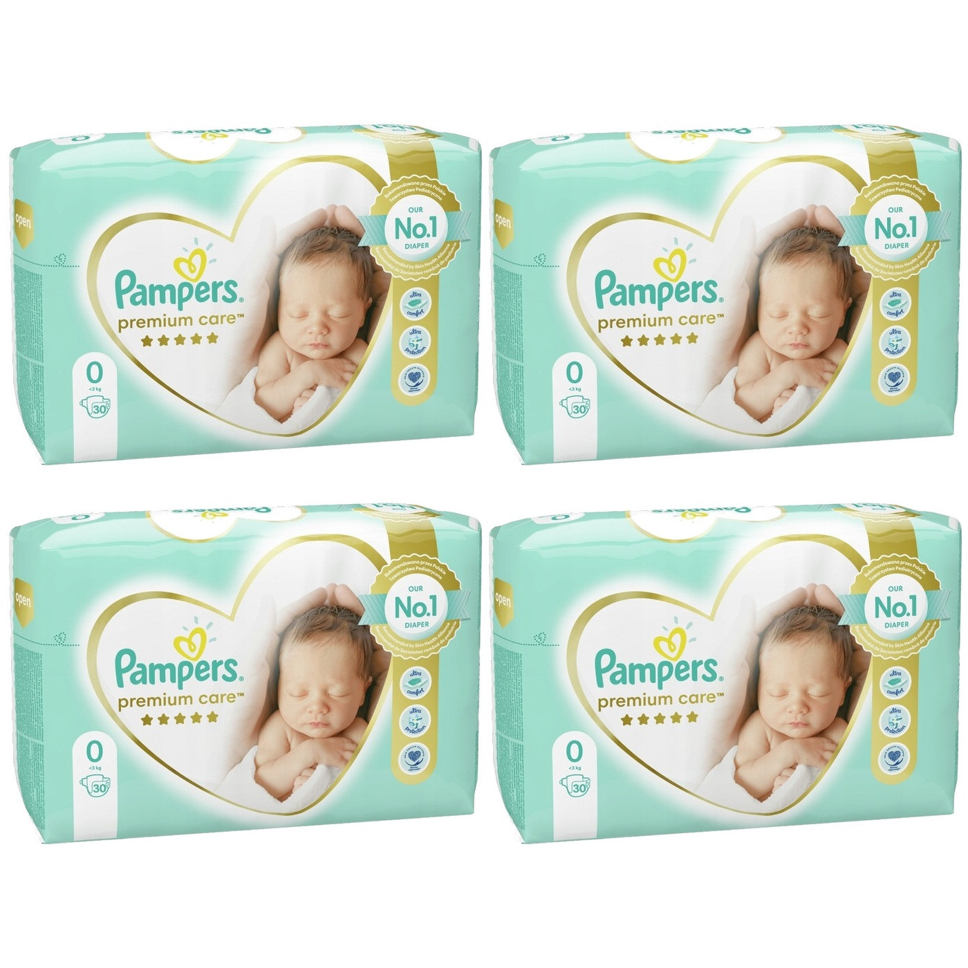 4x Premium Care Diapers, Size 0 (up To 3 Kg), 30 Pcs