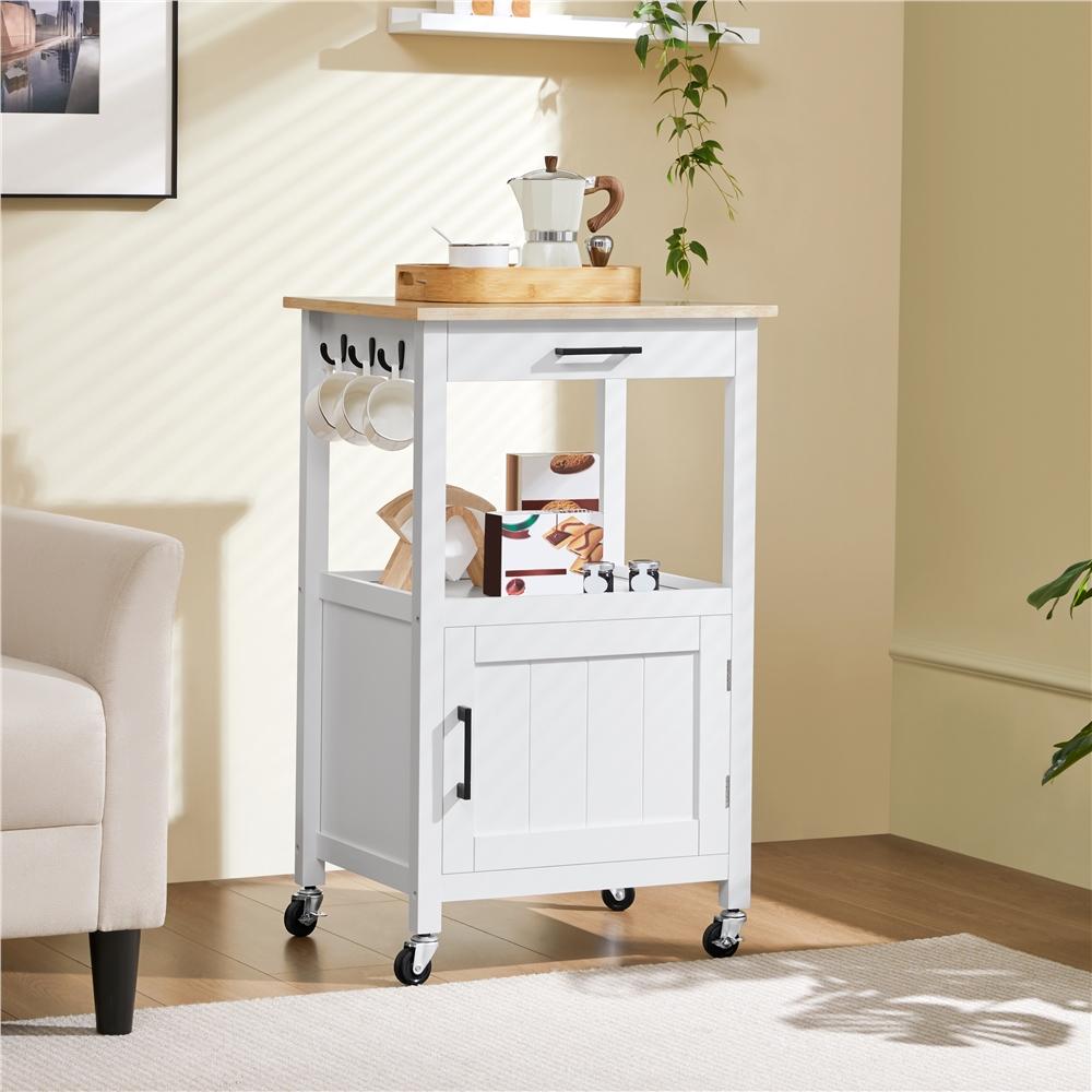 TEMU Costoffs 2-tier Kitchen Cart, Wood And Metal Sideboard, Modern Tray With Drawer And Wheels For Dining Room, Living Room, Pantry, 55 X 45 X 89 Cm