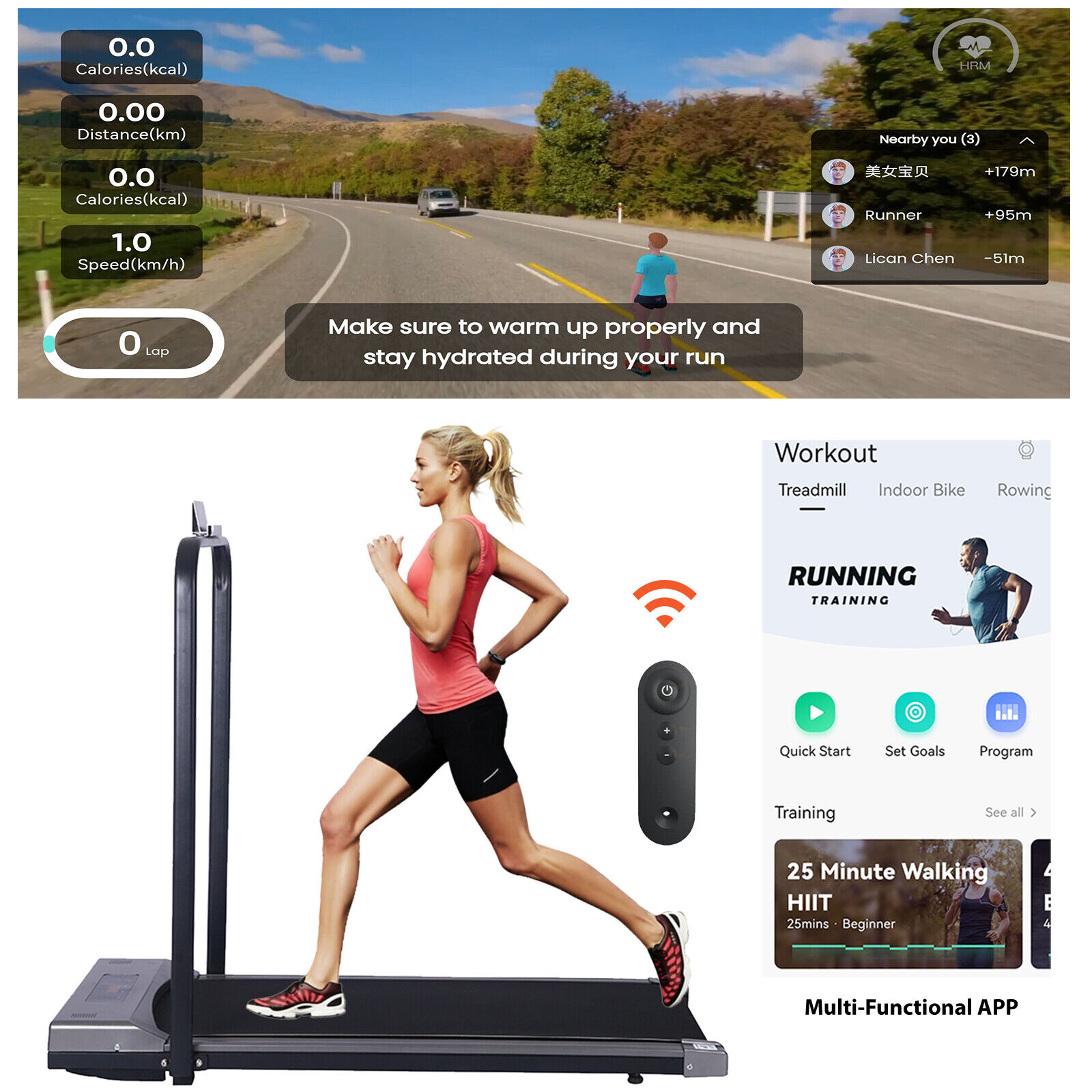 12KM/H Treadmill Walking Running Treadmill Home Office Remote Holder Bluetooth With Bracket
