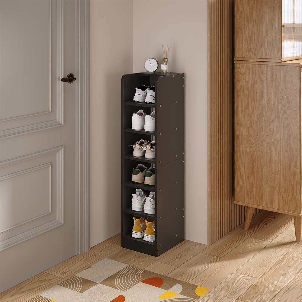 TEMU 5/ 6/ 7/ 8 Tier Wooden Vertical Shoe Rack, Slimline Shoe Storage For Narrow Spaces, Tall Shoe Cabinet For Entryway Or Corner, Modern Grey Shoe