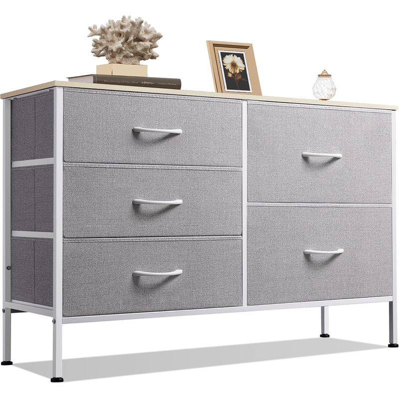 Image of Chest Of Drawers With 6 Drawers Made Of Fabric, Chest Of Drawers For Bedroom, Living Room Chest Of Drawers With Sturdy , Wooden Top, Dark Grey