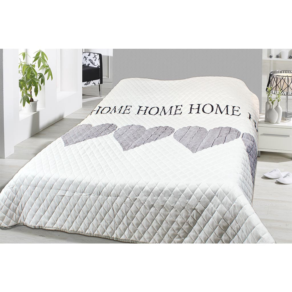 E-shop Tagesdecke Bettüberwurf Herzen Weiss Grau Vintage Sofaüberwurf Decke Bett Sofadecke