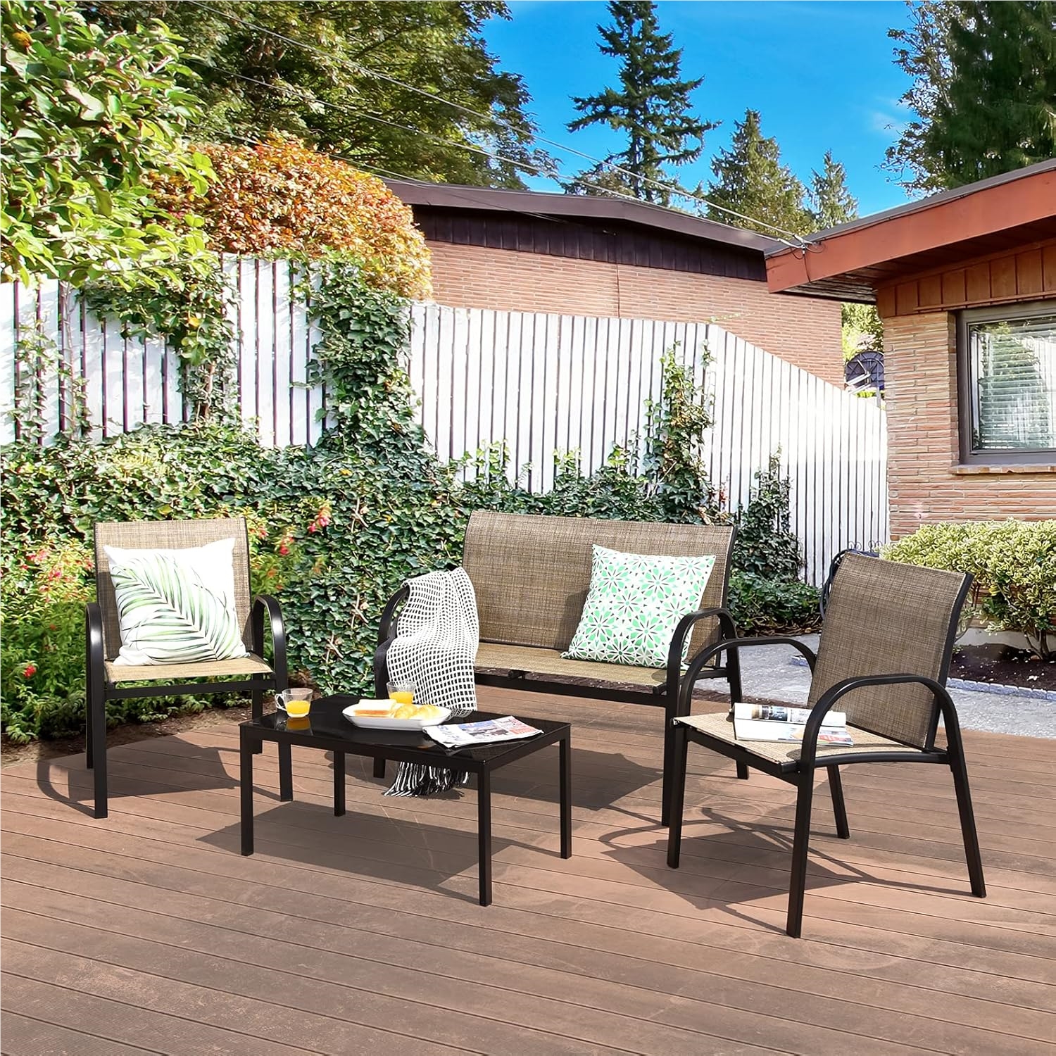Image of 4-piece Garden Furniture Set, Patio Furniture With Bench, 2 Chairs & Coffee Table, Lounge Balcony Furniture Set For Outdoor, Garden Set For Patios, , Gardens (brown)