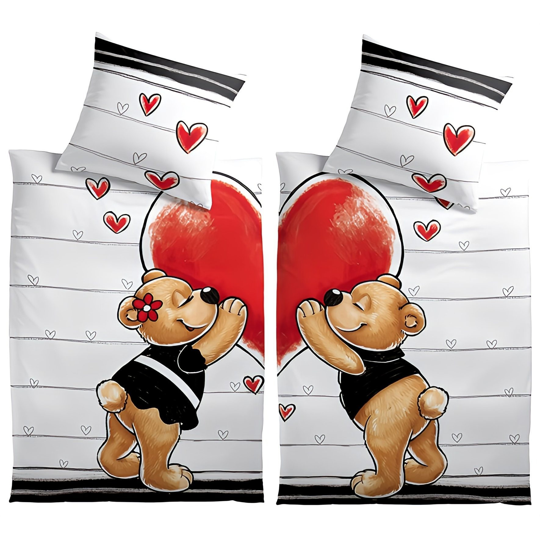 Bedding Set With Bear And - Black, Red, White - Romantic Modern Wedding Pillowcase 80x80 Cm With Zipper