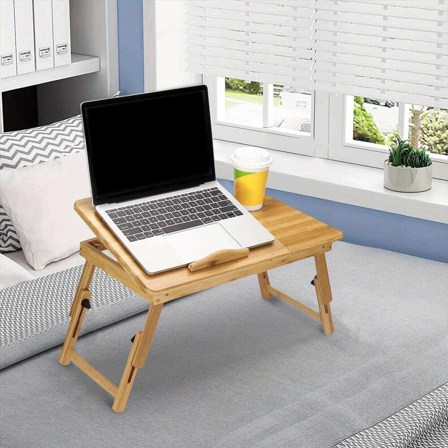 Youyijia Folding 50x30cm Laptop Table Bamboo Notebook Table Bed Table With Ventilation Holes Knee Table Side Table For Reading Work