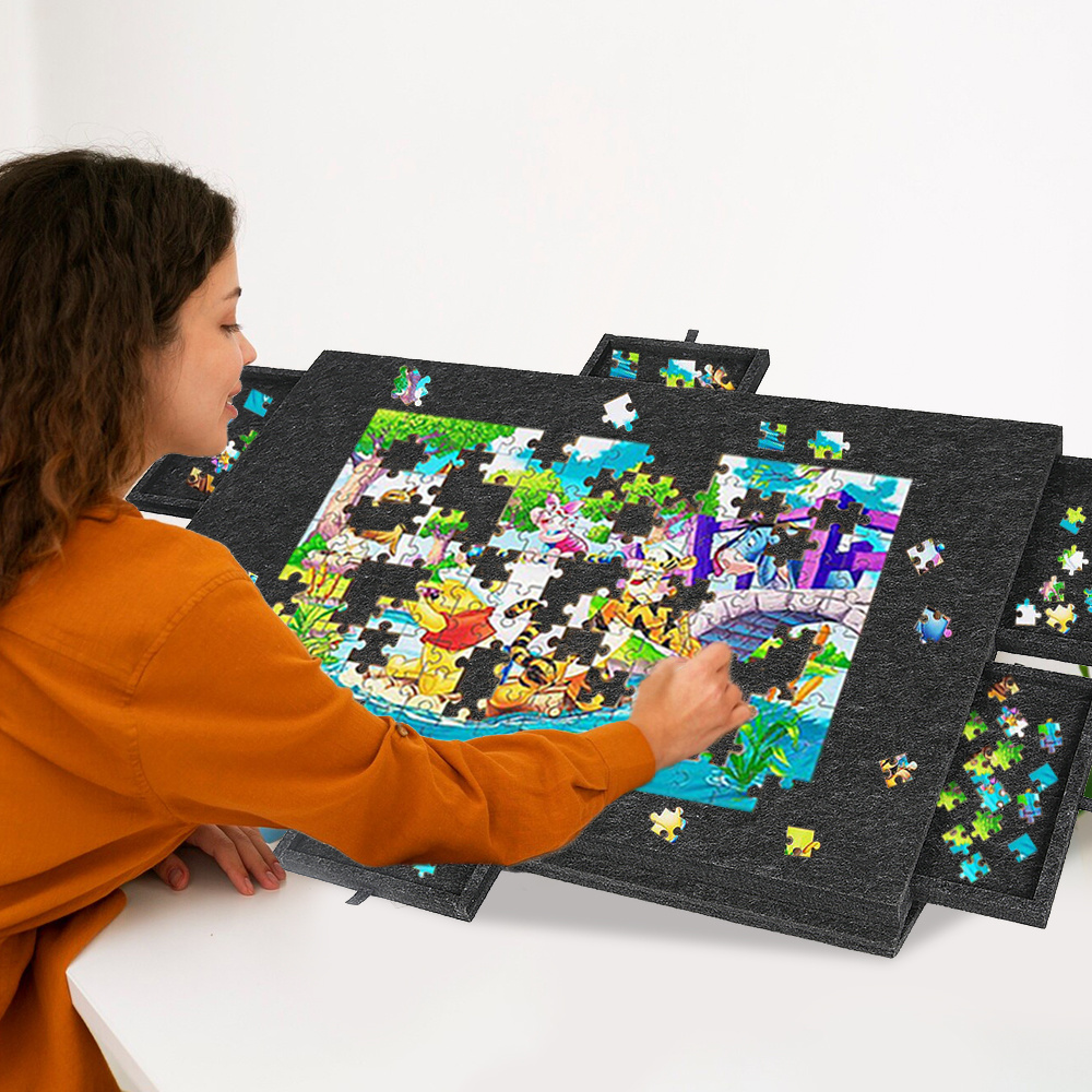 TEMU Ensemble de 7 Plateaux de Rangement pour Puzzles en Feutre, Table à Puzzles 6-en-1 avec 6 Tiroirs, Portable et Pliable, pour Stockage de Puzzles