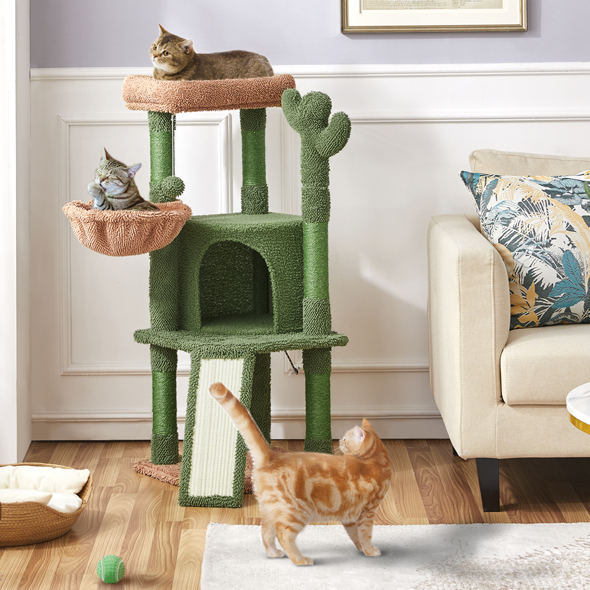 TEMU Costoffs Altezza dell'albero per Stile cactus 106,5 cm multifunzionale per in sisal con tiragraffi Cestino per casa Palla appesa e trespolo a di