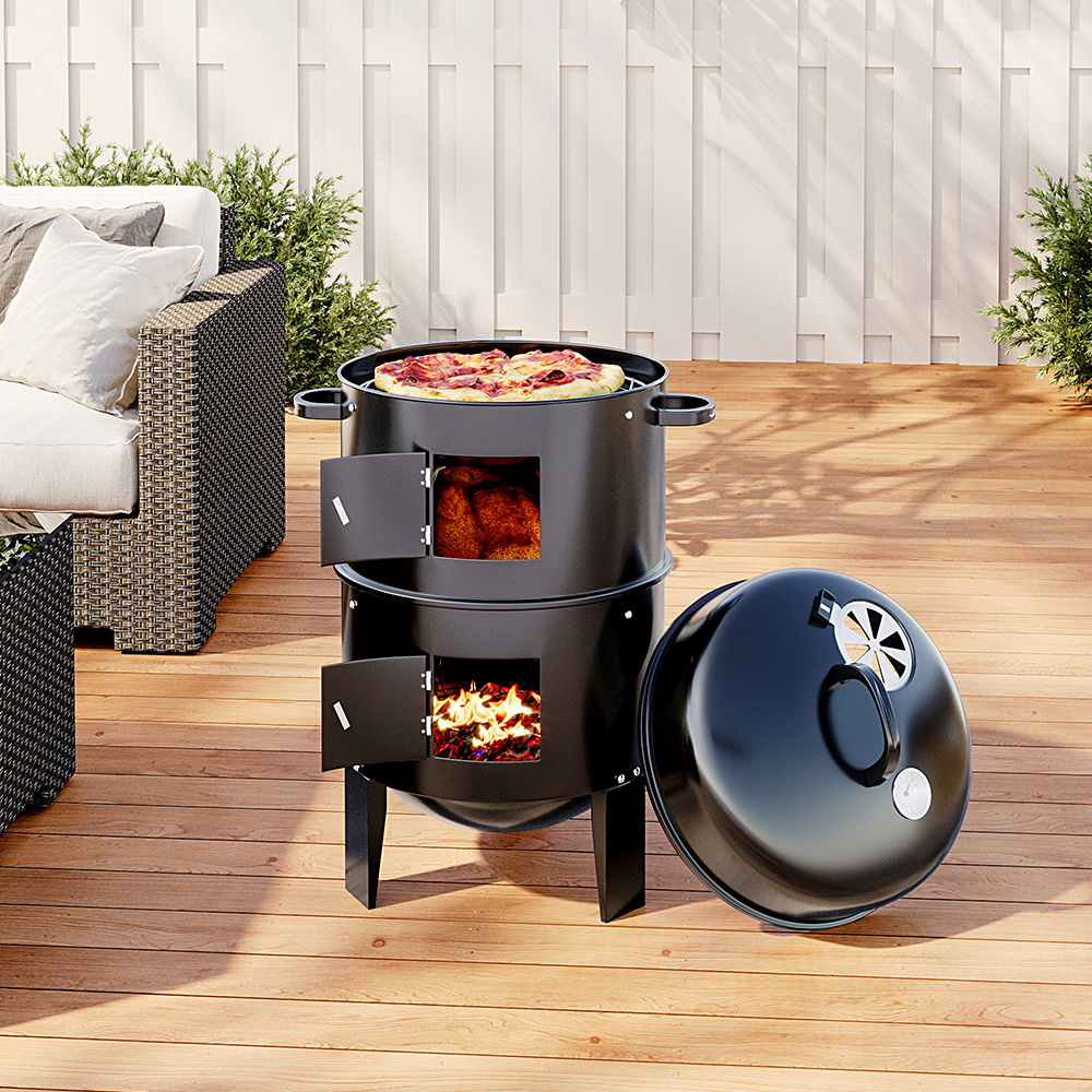 TEMU 1pc Black 40x84cm Outdoor Smoke Grill With 37cm Diameter, Party, Family Dinner, And Outdoor Bbq – Durable Iron Construction, Efficient Heat