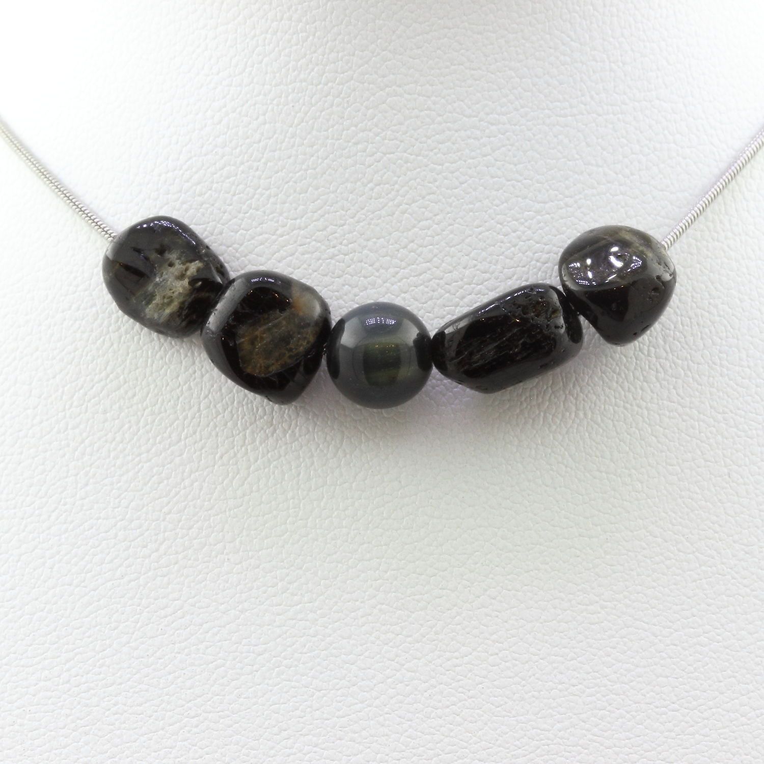 TEMU Collana con Perle di Tormalina Schorl + Occhio di 8mm, Catena in Acciaio Inossidabile