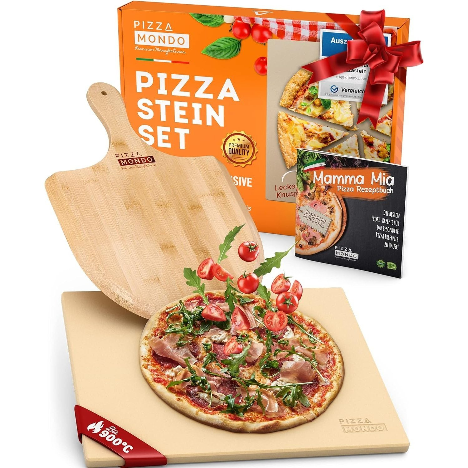TEMU Cordierite Pizza Stone 38 X 30 Cm For Oven, Grill & Gas To 900°c – Set With Pizza Peel & Recipe Book – Original Feeling In Italian Quality – 1.5