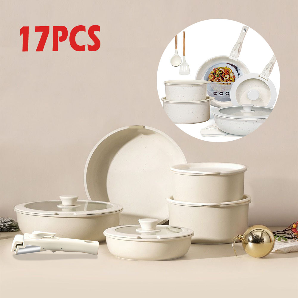TEMU 17pcs Cookware Set, Cookware With Detachable Handle, Cookware, Frying Pan Wok Set, Dishwasher And Oven Safe, Packaged In Gift Boxes, Home Gifts,