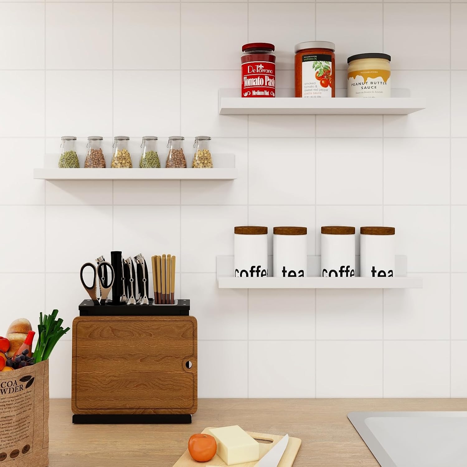 Image of Wall Shelf 3-piece Set, 38 Cm Wide, Floating Shelf, Wall Boards For Photo Frames And Decor, For Bathroom, Kitchen, Living Room, Office