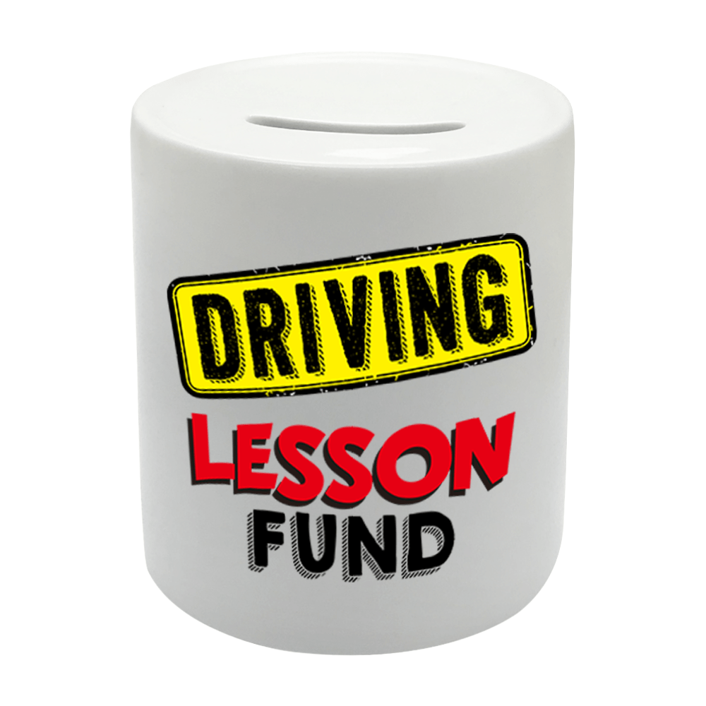TEMU Driving Lesson Fund Ceramic Piggy Bank – Motivational Novelty Gift For Learner Drivers With High-quality Printed Design (bs053)