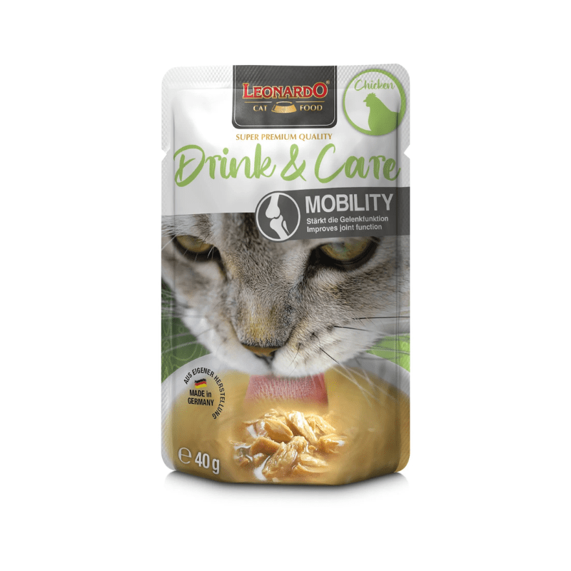 Pack de 20x40g - Sachets de Soupe de Poulet Leonardo Drink & Care pour Chats - Nourriture Complémentaire pour Chats Adultes - Favorise l'Apport de Liquides et la Santé des Voies Urinaires