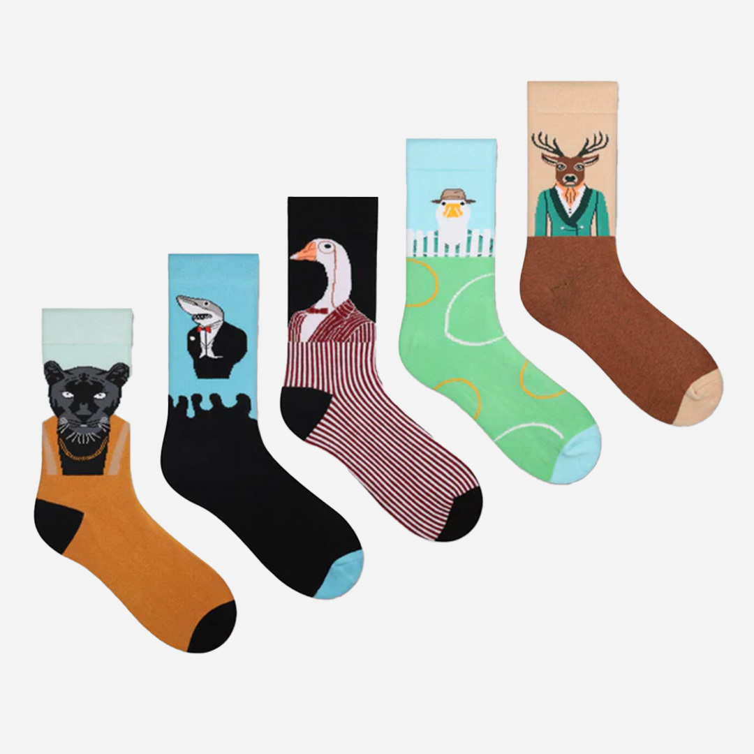 Image of Uandu 5-pair Sock Set, Funny Socks, Colorful Socks, , Fun Socks For Men And Women, Cotton Socks, Animal Print Socks
