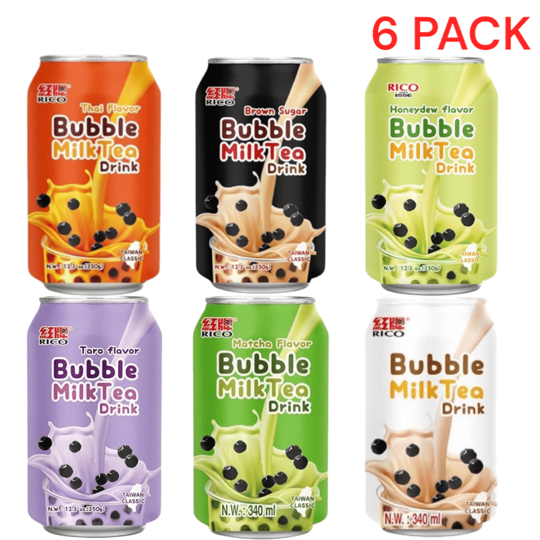 Image of 6x340ml Mix Pack Rico Original Bubble Tea – Flavors: Original, Thai Style, Melon, Black Sugar, Taro, Matcha – Perfect Choice For Refreshing Drink Lovers – Enjoy Authentic Flavor At Home Or On The Go