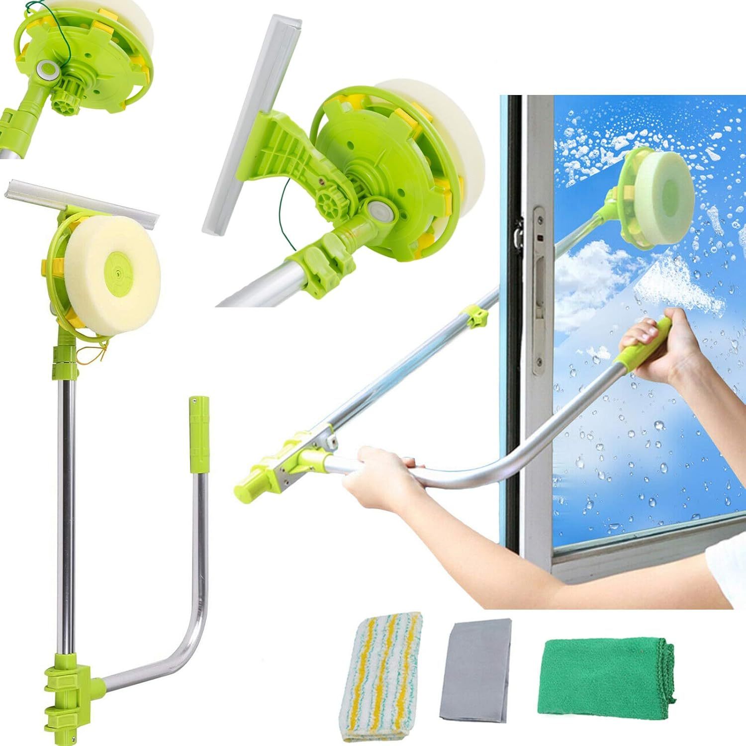 TEMU Window Squeegee Cleaner, Glass Dust Window Cleaning Brush, Window Cleaner Glasstelescopic Pole Extending Handle Wash Cleaning Tool Kit, 2 In 1