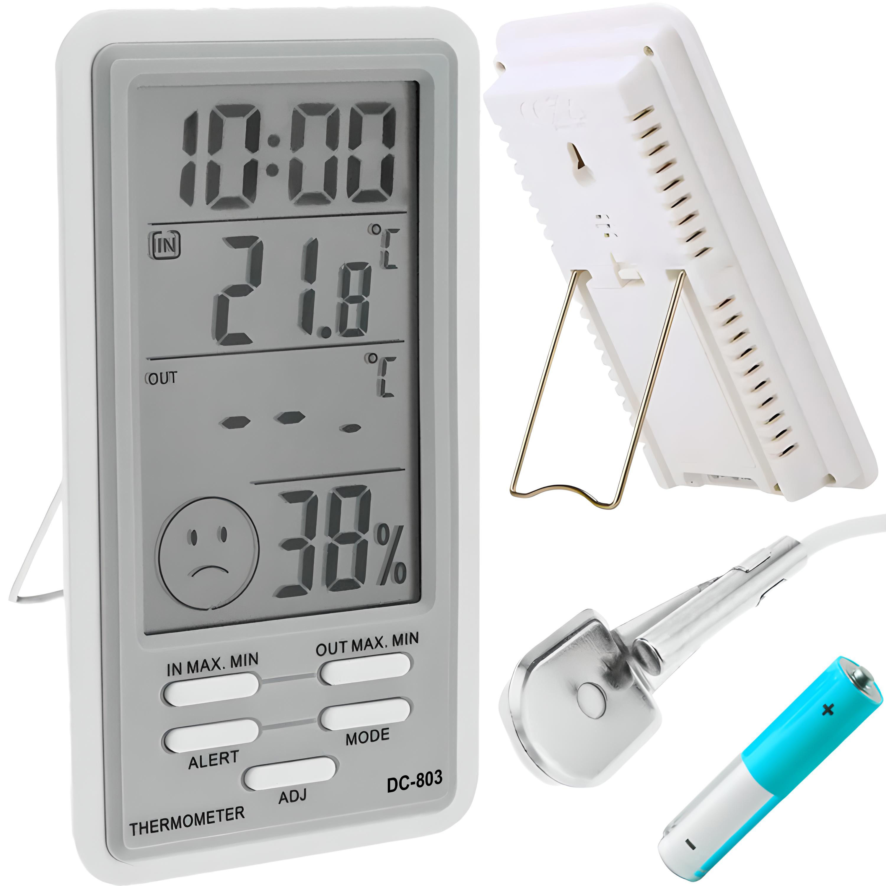 TEMU Station Météo Retoo Techpro, Thermomètre Interne Externe, Hygromètre, Mesure de l'Humidité , Réveil, Externe sur Câble, Mesure de Température